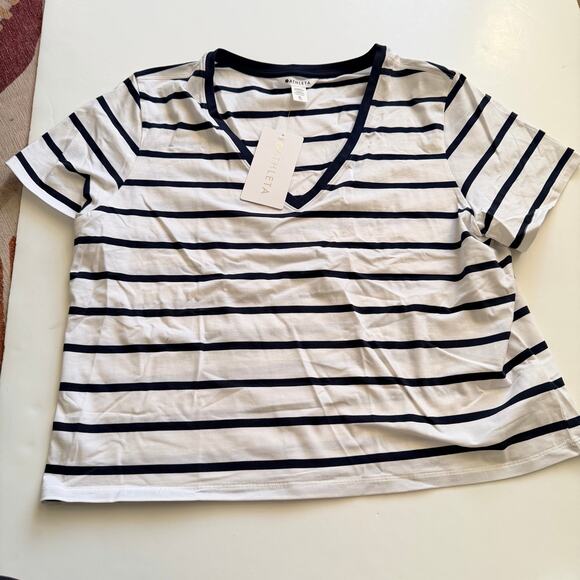 Athleta Essential V-Neck Tee - White & Blue Stripe - XL - Picture 2 of 6